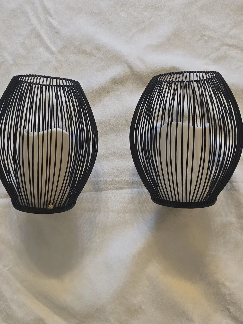 Set of 2 Black Metal LED Candle Holders Decorative Lantern Centerpieces